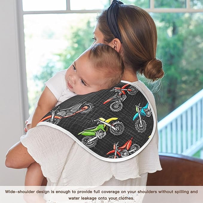 Motocross Dirt Bike Black Burp Cloths Baby Boys Girls Absorbent Soft Cotton Burping Cloths Rags 4 Pack