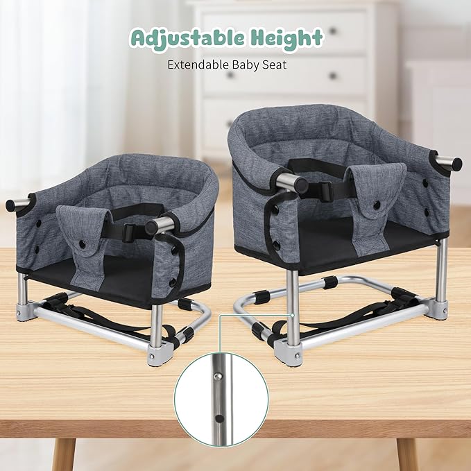 Booster Seat for Dining Table, 3-in-1 Portable Toddler Booster Chair with Safety Buckle, Height Adjustable & Foldable Baby Feeding Seat, Travel High Chair with Washable Cover & Storage Pocket - Brown
