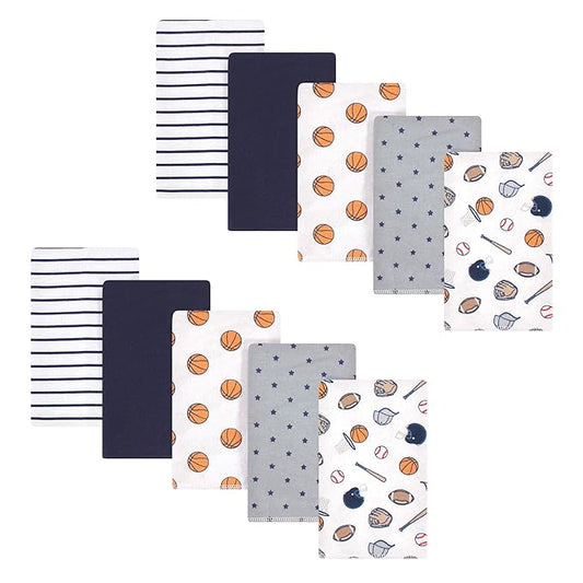 Hudson Baby Unisex Baby Cotton Flannel Burp Cloths, Sports, One Size