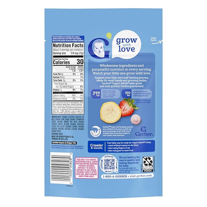 Gerber Baby Snacks Organic Yogurt Melts, Banana & Strawberry, 1 Ounce (Pack of 7)
