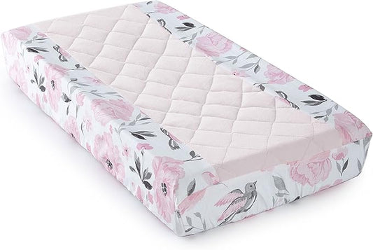Levtex Baby - Elise Diaper Changing Pad Cover - Fits Most Standard Changing Pads - Floral Birds - Pink, Grey, and White - Nursery Accessories - Plush