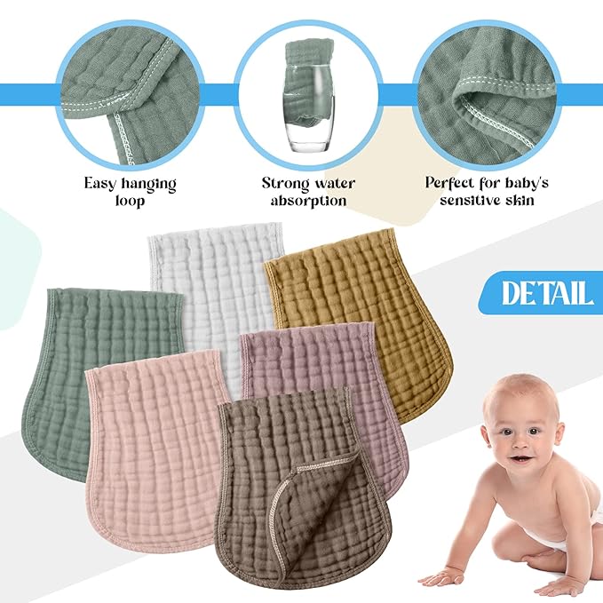 Frienda 6 Pack Muslin Burp Cloths Cotton Large 20''x 9'' Extra Absorbent and Soft Baby Burping Cloth for Baby Boy Girl Unisex(Novel Colors)