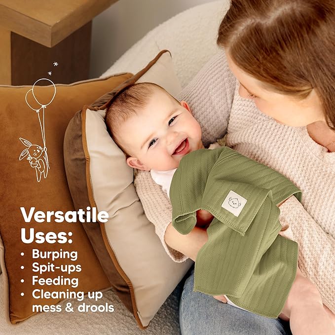 KeaBabies Organic Cotton Burp Cloths Baby Girl, Boy - 6-Pack Large Burping Clothes for Babies, Spit Up Rags, Super Soft & Absorbent Newborn Wash Towels, Gender Neutral, Non-Shrink (Stria, Daybreak)