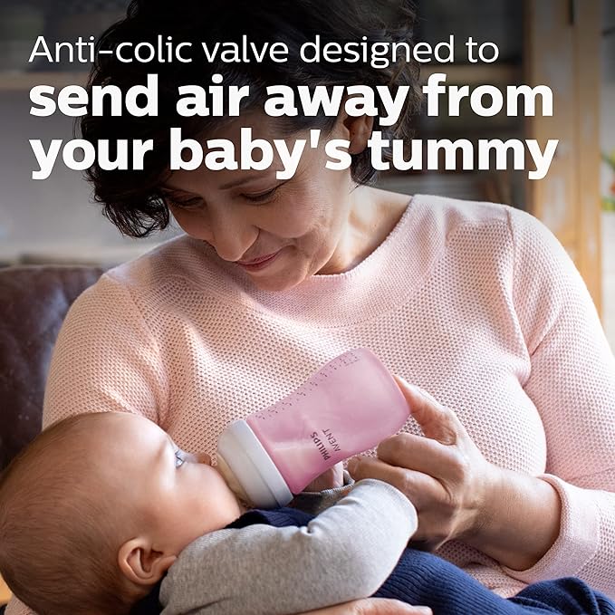 Philips Avent Natural Baby Bottle with Natural Response Nipple, Pink Baby Gift Set with Snuggle, SCD838/03 (Pack of 2)