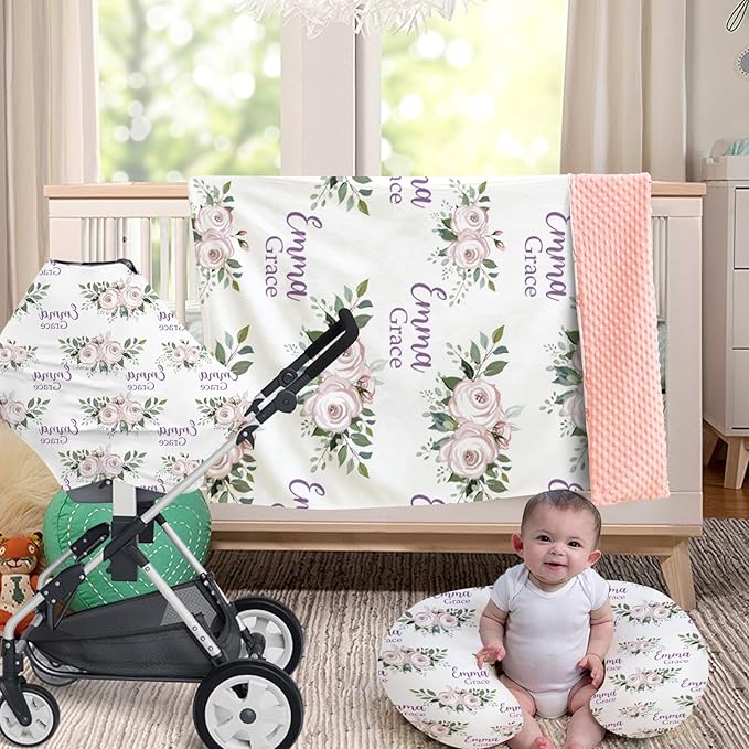 Customizable Flowers Baby Nursing Pillow Cover - Add Your Baby's Name, Ultra-Soft Stretch Fabric, Fits Standard Nursing Pillows, Ideal for Baby Showers Style 08