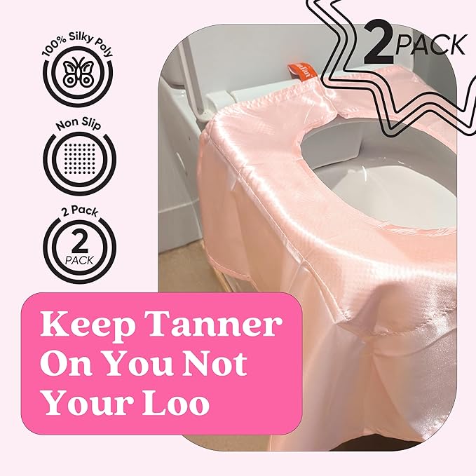 Tan Fan Self Tan Toilet Seat Cover - 100% Silky Stain-Resistant Poly - Protects Your Loo from Self Tanner Stains - Large Size, Fits All Toilets, Non-Slip, Reusable, Quick Wash + Dry (2 Pack Pink)