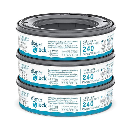 Refills for Diaper Genie Pails | 240 Count (3-Pack) | Compatible with Diaper Genie Complete, Expressions, and Elite Pails