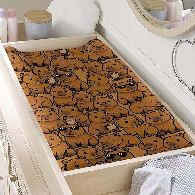 Changing Pad Cover Capybara Pattern Diaper Changing Mat Cover Sheets for Newborn Boys Soft Breathable Nursery Changing Table Sheets 32x16 Inch