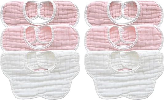 MUKIN Soft Cotton Muslin Baby Bibs 6 Pack | Adjustable Snap Closure for Newborns| Absorbent for Drooling, Teething & Feeding