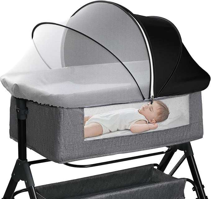 Bassinet Cover for Cats - Blackout Breathable Mosquito Net for Baby Bedside Sleepers & Travel Cribs, 2-Way Zipper Bug Canopy Tent to Block Light & Keep Cats Out (Black-Small)