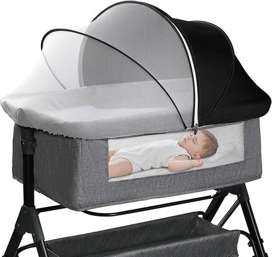 Bassinet Cover for Cats - Blackout Breathable Mosquito Net for Baby Bedside Sleepers & Travel Cribs, 2-Way Zipper Bug Canopy Tent to Block Light & Keep Cats Out (Black-Small)