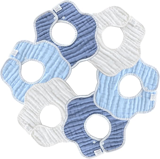 MUKIN Soft Cotton Muslin Baby Bibs 6 Pack | Adjustable Snap Closure for Newborns| Absorbent for Drooling, Teething & Feeding