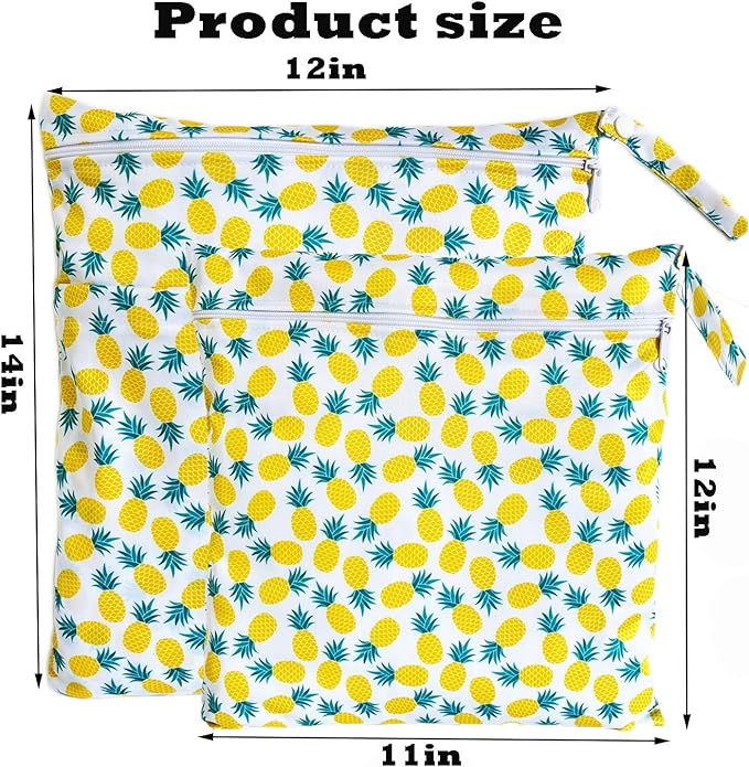 Wet Dry Bag for Cloth Diapers, 2PCS Waterproof Reusable Wet Bag with Zippered Pockets, Washable, Reusable for Travel, Beach, Pool, Stroller, Diapers, Dirty Gym Clothes, Swimsuits, 14x12In & 12x11In