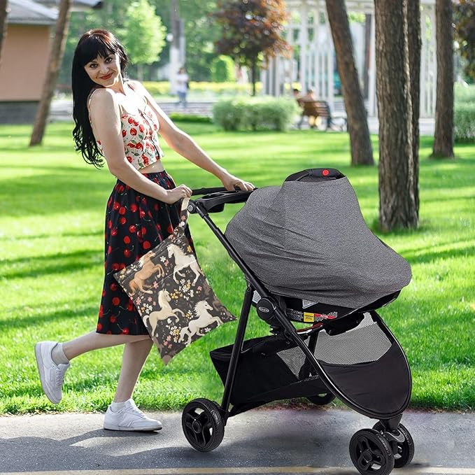 susiyo 2 Pcs Wet Dry Bag, Horses Waterproof Reusable Baby Cloth Diaper Wet Bags with 2 Zipper Pockets for Breast Pump Parts Travel Beach Pool Gym Yoga Swimsuits Wet Clothes