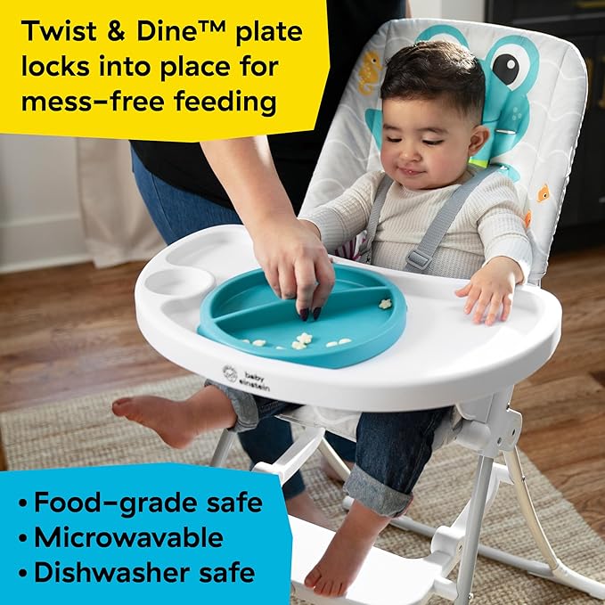 Baby Einstein Ocean Explorers Snack & Splash Compact Folding High Chair, with Water Mat, 5 Point Safety Harness, Ages 6 Months and Up, Unisex