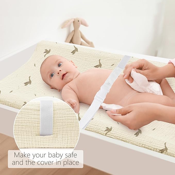 Bearmoss Baby Changing Pad Cover, Muslin [100% Cotton] Diaper Table Covers, 32'' x 16'' Soft Breathable Changing Pad Sheets for Unisex Baby Girls and Boys with Strap Holes (Goose)