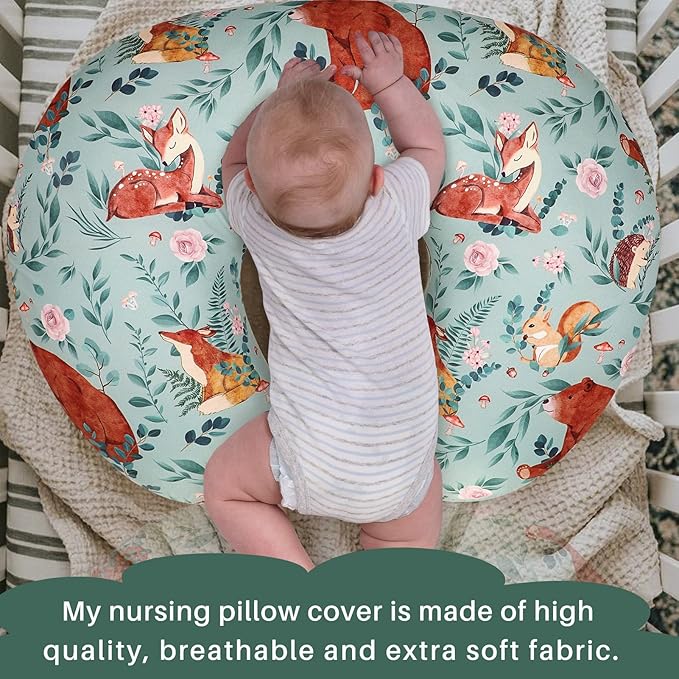 TANOFAR Nursing Pillow Covers, Bear Breastfeeding Pillow Cover for Baby Boys & Girls, Woodland Nursing Pillow Case for Newborn, Soft Fabric Fits Snug On Infant, Washable & Breathable