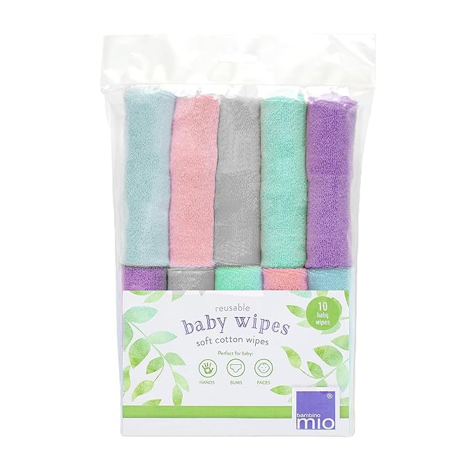 Bambino Mio, cloth baby wipes, 10 pack, cloud