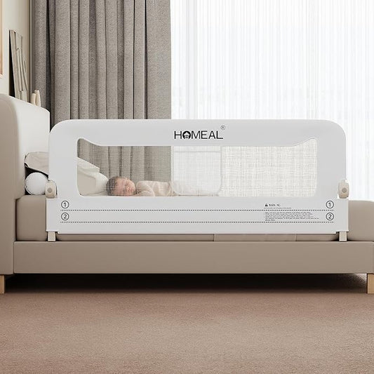 HOMEAL Bed Rail for Toddlers, 59" Extra Long Swing Down Bed Rail Guard with Double Reinforced Stability, Foldable Metal Safety Guard for King, Queen, Full & Twin Beds, White