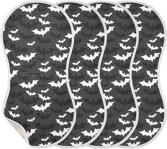 Muslin Burp Cloths for Baby Boys and Girls - 4-Pack Ultra Absorbent Halloween Bats Muslin Washcloths, Newborn Towel, Milk Spit Up Rags, Burp Cloth Bib for Unisex, 22 x 11 Inch