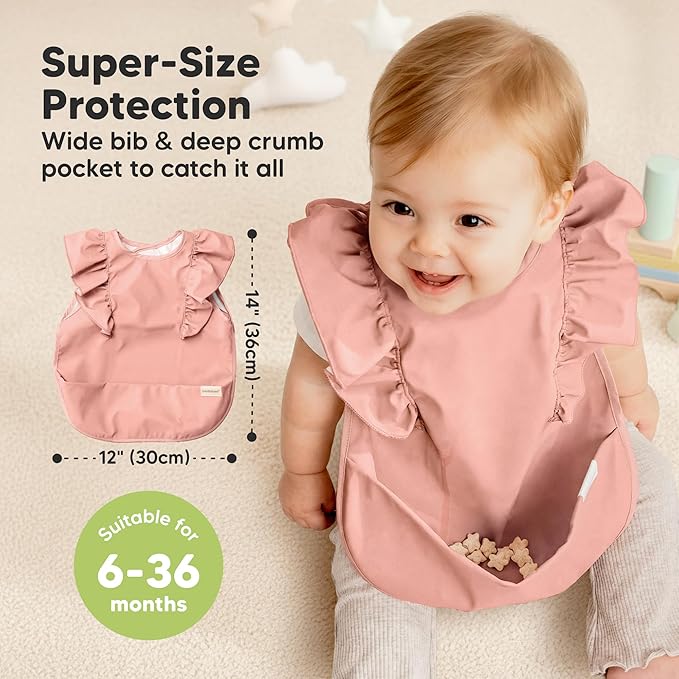 KeaBabies Waterproof Bibs for Baby Girl,Boy – 2-Pack Lightweight, Large Baby Bibs for Eating, Wearable Food Catcher, 6-12 Months Infant Feeding Essentials, Smock for Toddlers 1-3, Kids (Dusk)