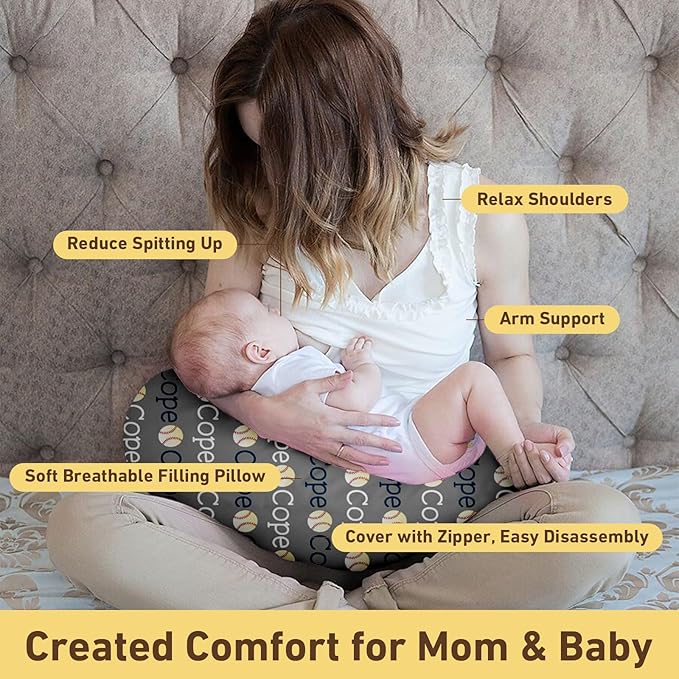 Dyoart Baby Nursing Pillow Cover, Custom Breastfeeding Bottle Pillow Slipcover, Personalized Gift for Infant Boys Girls, Ultra Soft Comfortable,Baseball(one Size)