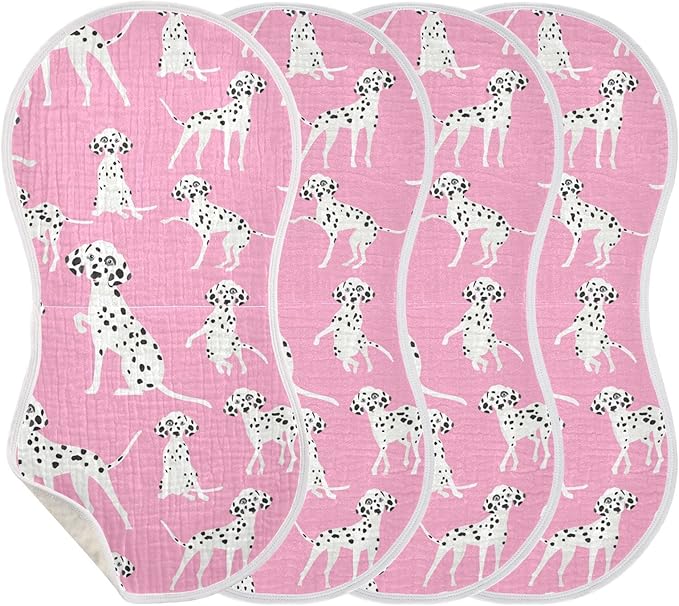 Dalmatian Dogs On Pink Muslin Burp Cloths for Baby 4 Pack 100% Cotton Baby Washcloths Bibs for Boy Girl