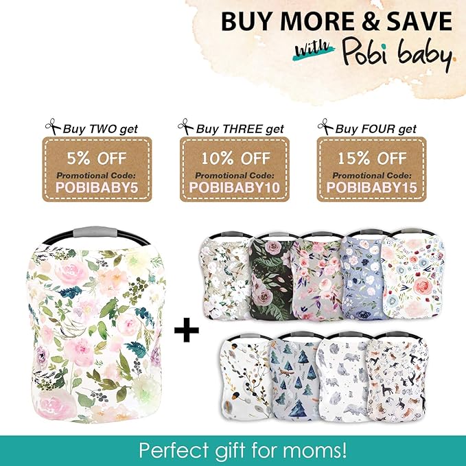 Pobi Baby Premium Multi-Use Cover - Nursing, Car Seat, Shopping Cart, High Chair, and Breastfeeding Cover - Ultra-Soft, Stretchy, and Versatile Floral Scarf for Mom and Baby (Allure)