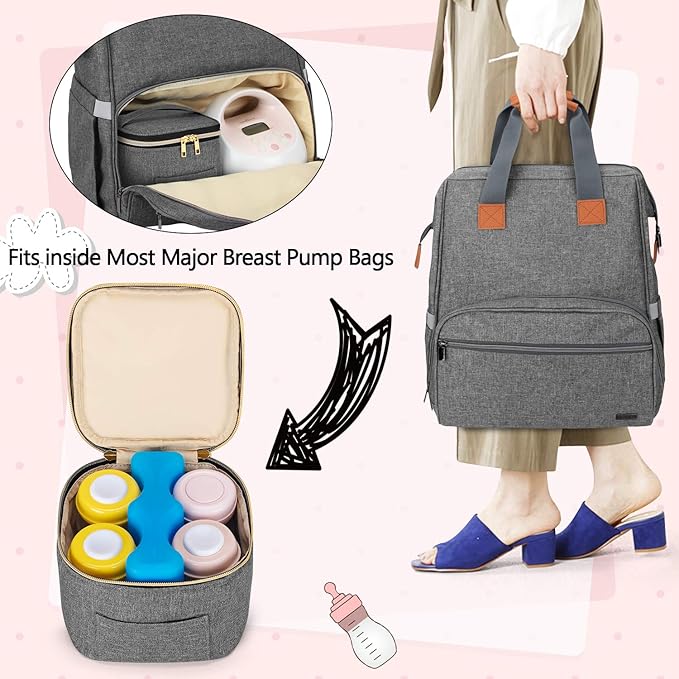 Teamoy Breastmilk Cooler Bag, Baby Bottles Bag for up to 4 Large 5 Ounce Bottles Without Nipple, Perfect for Working Mom Mother, (Bag ONLY), Gray