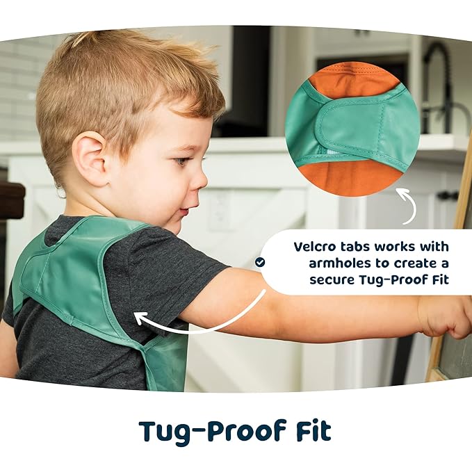 Tiny Twinkle Mess Proof Baby Bibs | 2 Pack Waterproof Toddler Bib for Eating | Baby Apron for Feeding, Machine Washable, Perfect Shower Gift (Slate Olive, 2-4Y)
