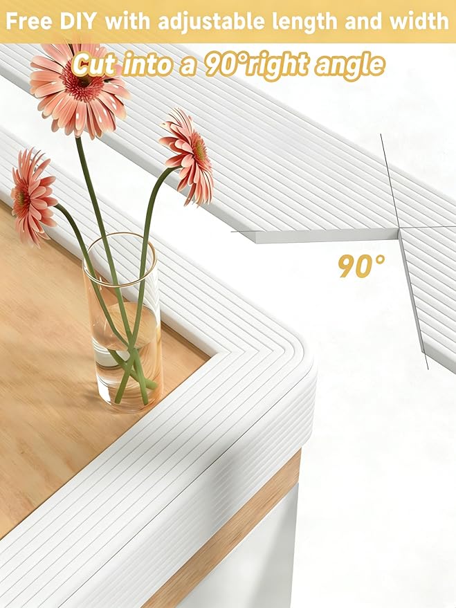 11.8''W Extra-Wide Edge Protector, 6.56FT 0.47''Th Baby Proofing Corner Guards, Safety Furniture Bumper, Pre-Taped, Thick Soft Rubber Foam Padding for Fireplace Table Stair Cabinet (White Gray)