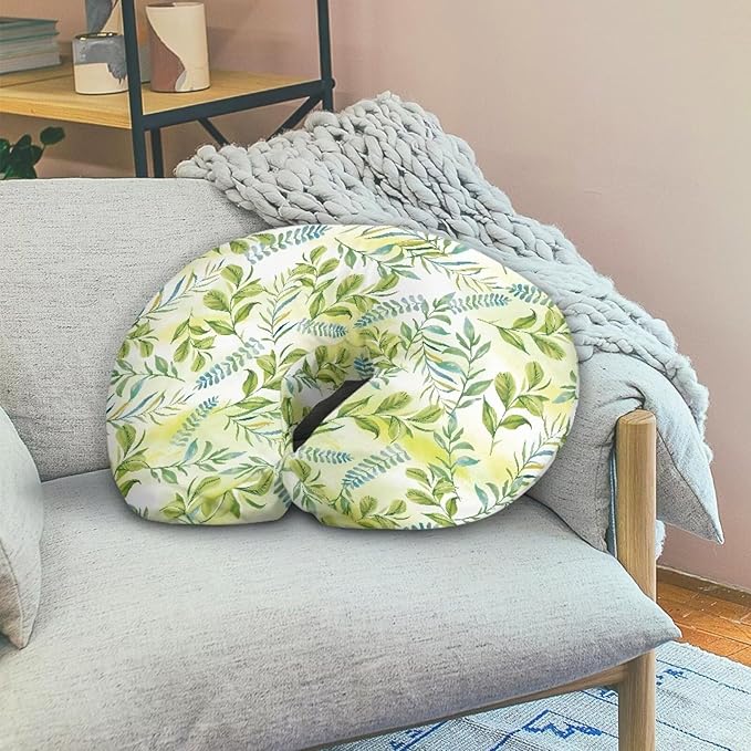 Green Leaves Nursing Pillow Cover for Baby Boy Girl Breastfeeding Slipcover Infant Newborn Nursery Bottle Pillowcase Durable and Easy to Clean