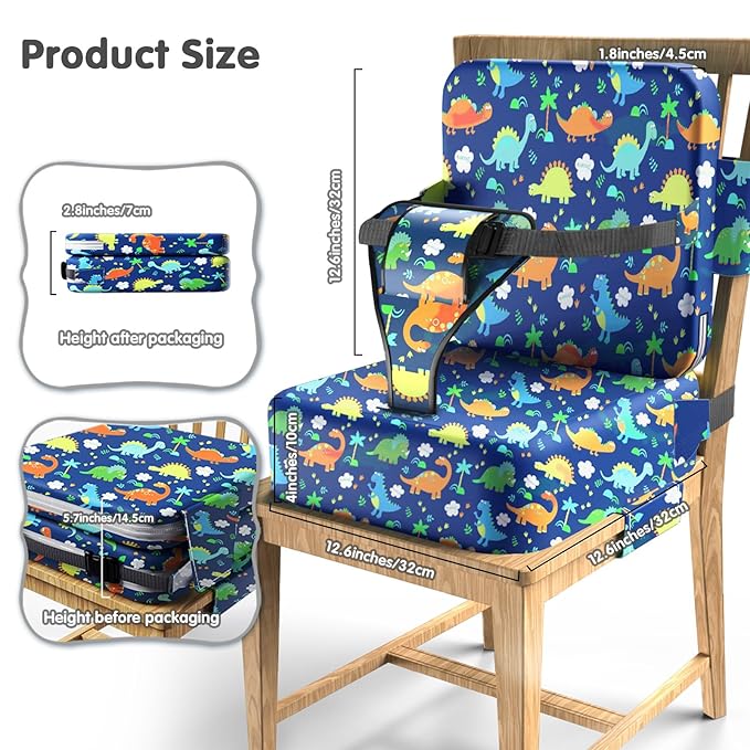 Toddler Booster Seat for Dining Table,Booster Seat for Kitchen Chair with Extended Straps,2PCS Portable with Safety Buckles,Suitable for Kids Aged 3-12 in Restaurants (Dark Blue)