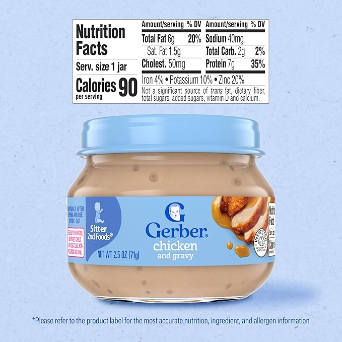 Gerber Stage 2, Chicken and Gravy Jar, Baby Food, Mealtime Poultry Puree, 10-Pack