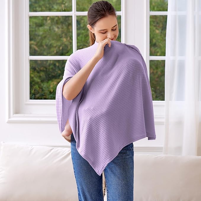 Knit Nursing Cover for Baby Breastfeeding, Breathable and Soft, Wide Neck with Stretch for Easy View (Purple)