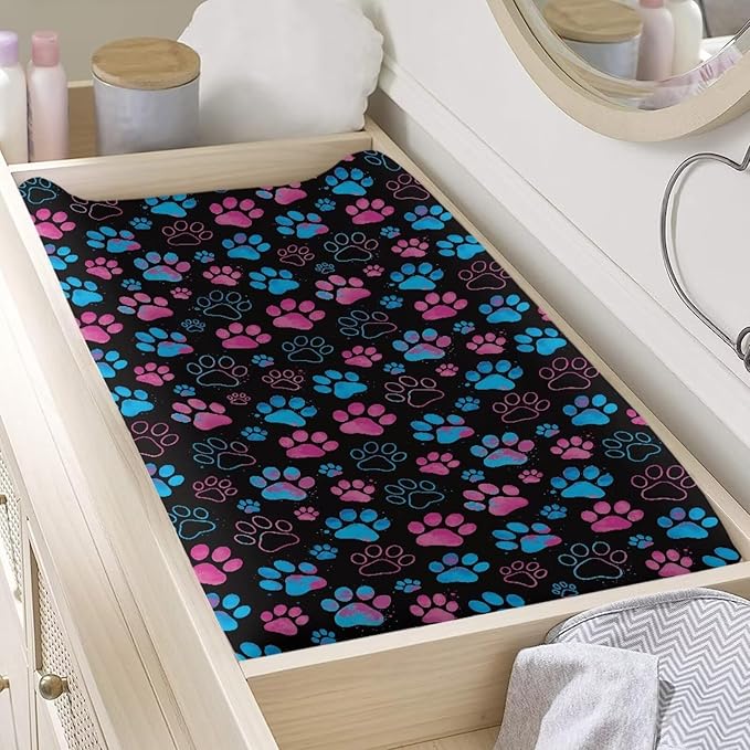 Paw Print Changing Pad Cover for Baby Cute Baby Diaper Change Table Pad Covers Soft Cradle Mattress Sheets