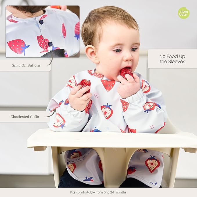 Waterproof Smock Baby Bibs for Eating (Boy or Girl 6-24 Months) - Toddler Long Sleeve Bib for Baby Led Weaning