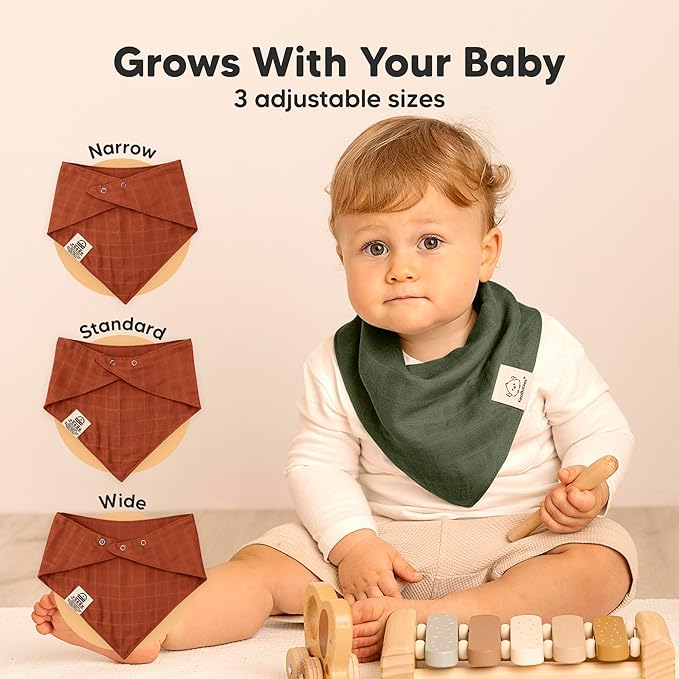 8-Pack Muslin Baby Bibs for Boys, Girls - Muslin Bandana Drool Bibs for Baby Girl & Boy, Drooling Newborn, Teething Toddler, Infant 0-36 Months, Soft Cotton Extra Absorbent (Sahara)
