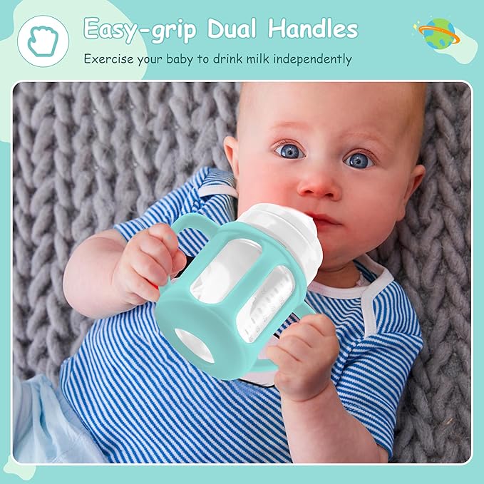 2 Pack Silicone Sleeves with Handles for Philips Avent Glass Natural Bottle and Philips Avent Anti-Colic Bottle 4 oz, Anti Breakage Baby Bottle Holder, Compatible with Avent Glass Baby Bottle