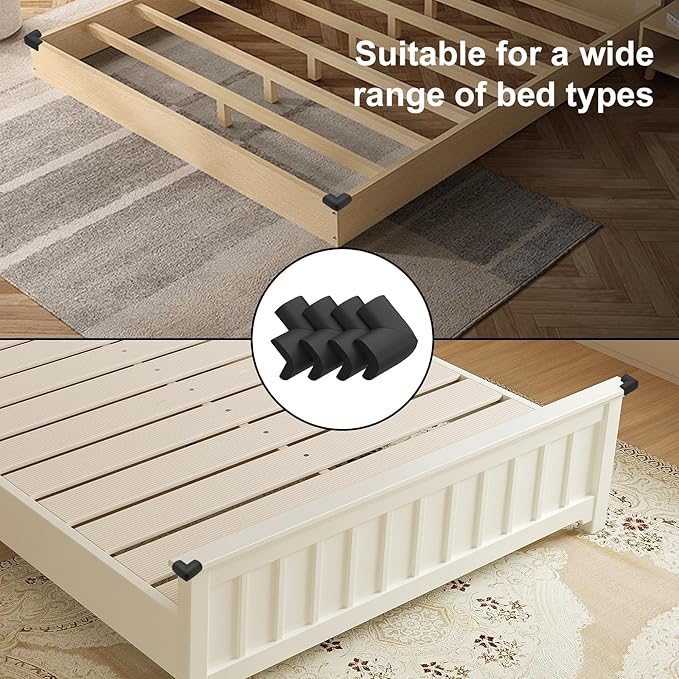 Bed Frame Corner Protector Black: 4 Pack Foam Rubber Guards Bumpers for Bed Table Cabinet Corner Safe Impact Absorption for Kids & Seniors (4, Black)
