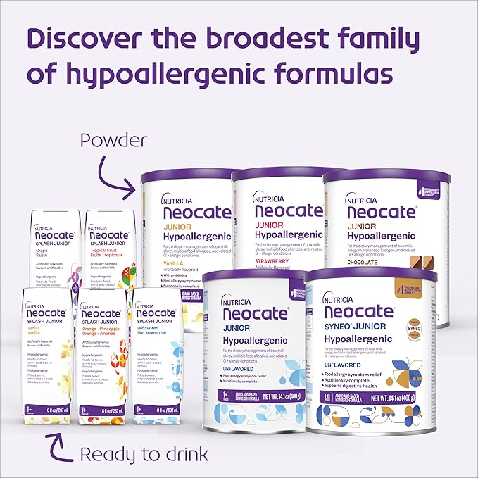 Neocate Junior - 1+ years - Hypoallergenic Toddler Formula for Food Allergy Relief - Nutritionally Complete Dairy Free Formula - Vanilla, 14.1 oz (4-Pack)