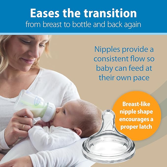 Dr. Brown's Natural Flow Options+ Narrow Glass Baby Bottles, 8oz & Dr. Brown’s Natural Flow® Anti-Colic Options+™ Wide-Neck Glass Baby Bottles 5 oz/150 mL, with Level 1 Slow Flow Nipple, 3 Pack, 0m+