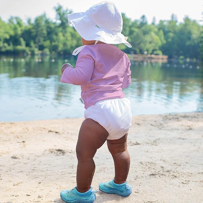 i play. by green sprouts Reusable, Eco Snap Swim Diaper with Gussets, UPF 50, White, Patented Design, STANDARD 100 by OEKO-TEX Certified 24 mo