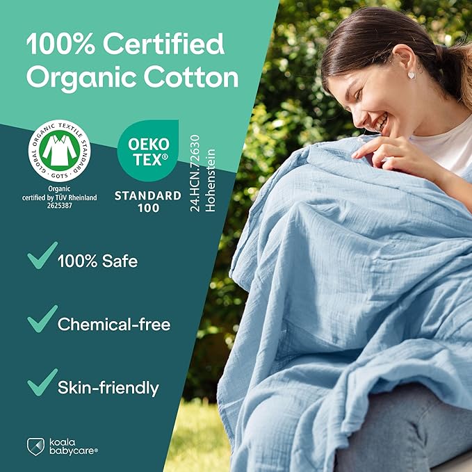 Koala Babycare 5 Pack 20"x10" Organic Burp Cloths for Baby Boys and Girls - GOTS & OEKO-TEX Cotton Burp Rags for Newborns - Absorbent Neutral Burping Cloths for Feeding - Washable Baby Bibs Essentials