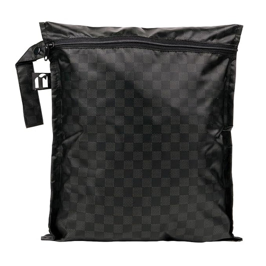 Bumkins Roamio Waterproof Wet Bag for Baby, Travel, Swim Suit, Cloth Diapers, Pump Parts, Pool, Beach, Gym Clothes, Toiletry, Hook to Stroller, Daycare, Zipper Reusable Wetdry Pouch, Black Check