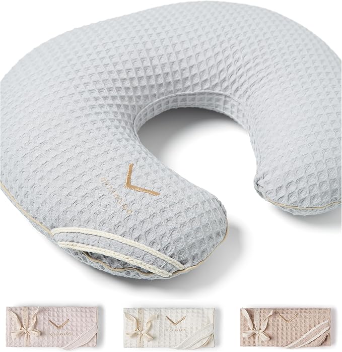 Organic Cover for Nursing Pillow • Premium Quality 100% Cotton Oeko-Tex Standard • Case for Breastfeeding and Bottle Feeding Pillow • Soft and Breathable • Only Cover (Slate Waffle)