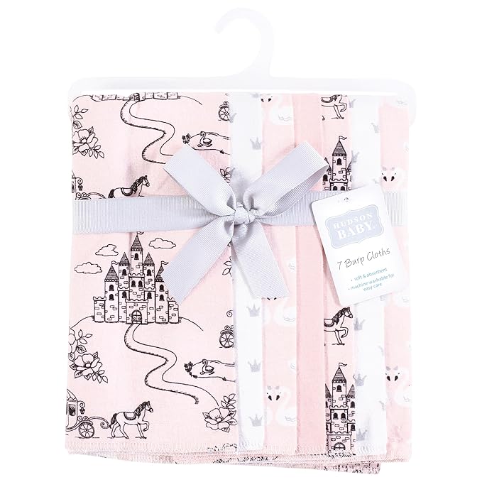 Hudson Baby Unisex Baby Flannel Burp Cloth 7pk, Fairytale Princess, One Size