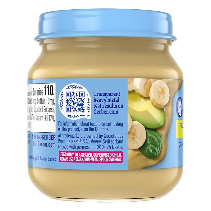 GERBER FOR BABY 2nd Foods Banana Avacado Spinach 10x4oz
