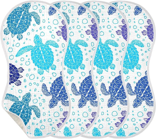 Sea Turtle Ocean Bubble Marine Turtles Muslin Burp Cloths for Baby 4 Pack 100% Cotton Baby Washcloths Bibs for Boy Girl