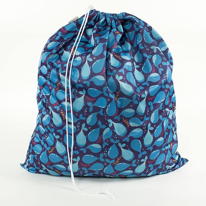 OsoCozy Cloth Diaper Pail Liner - Reusable, Washable, Waterproof Wet Bag with Drawstring. Excellent for Diaper Pails, Garbage Cans, Laundry, Recycling and Storage - Blue Whales